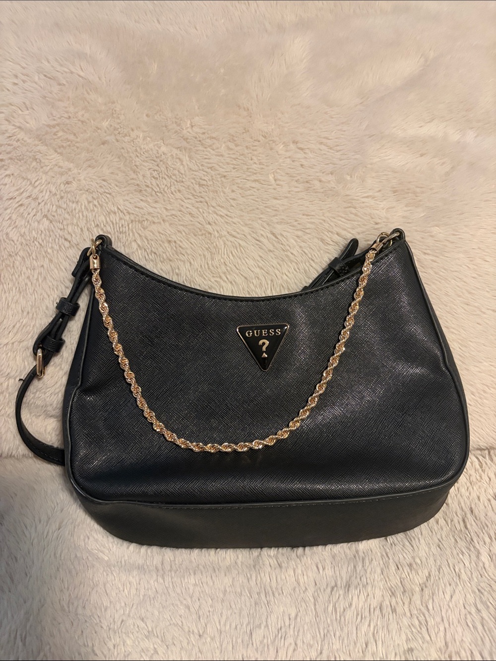 Guess Black Shoulder Bag with Gold Chain Accent